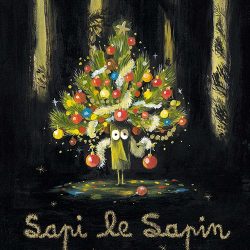 Couverture Sapi le Sapin par Olivier Tallec aux éditions l'école des loisirs-représente un sapin avec un grand nez